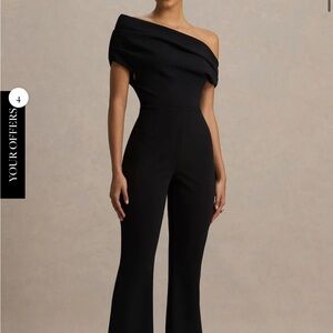Club L London ALEXANDRA Black Asymmetric-Neck Draped Jumpsuit